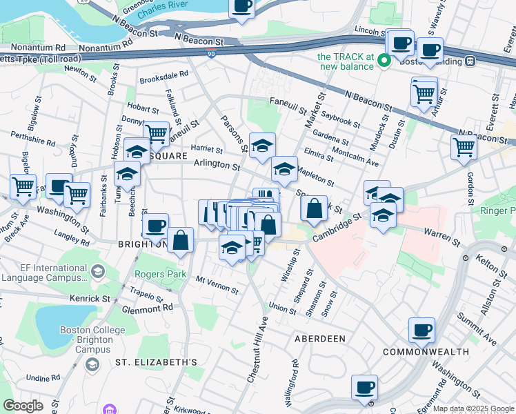 map of restaurants, bars, coffee shops, grocery stores, and more near 55 Leicester Street in Boston