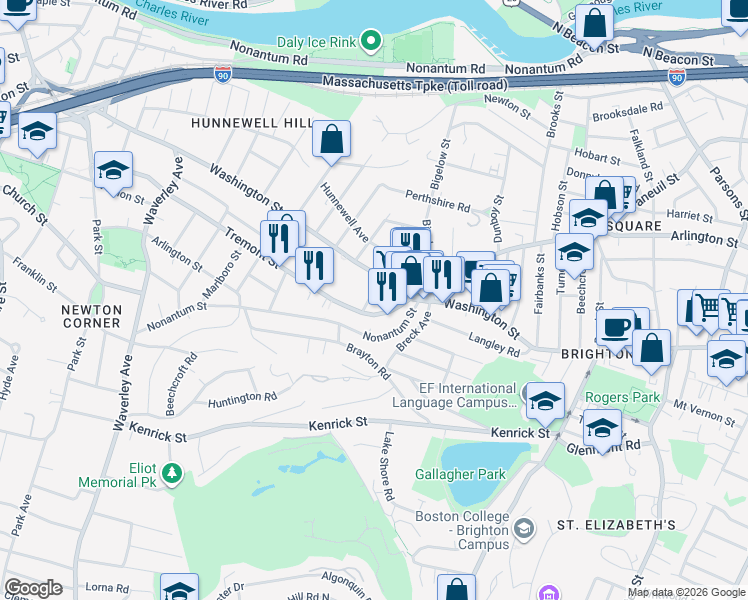 map of restaurants, bars, coffee shops, grocery stores, and more near 11 Tip Top Street in Boston