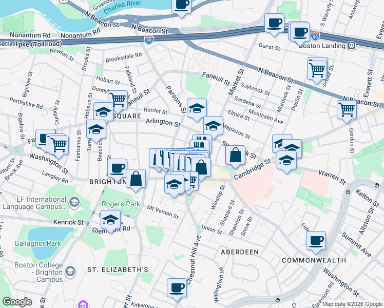 map of restaurants, bars, coffee shops, grocery stores, and more near 375 Market Street in Boston