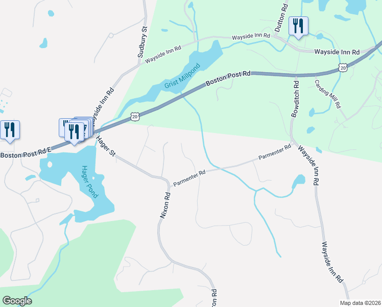 map of restaurants, bars, coffee shops, grocery stores, and more near 7 Hilltop Lane in Framingham