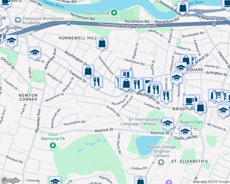 map of restaurants, bars, coffee shops, grocery stores, and more near 11 Tip Top Street in Boston