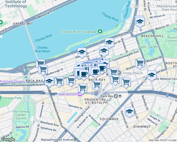 map of restaurants, bars, coffee shops, grocery stores, and more near 196 Massachusetts 2 in Boston