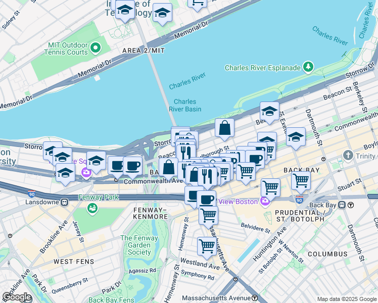 map of restaurants, bars, coffee shops, grocery stores, and more near 559 Massachusetts 2A in Boston