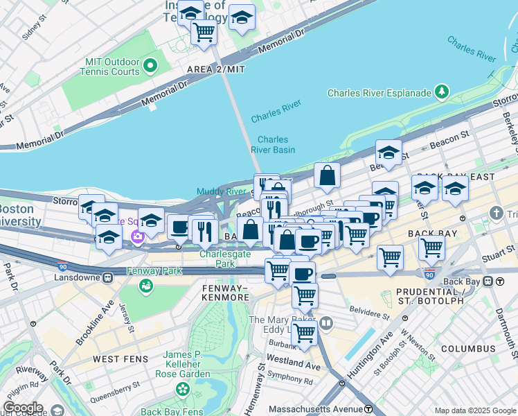 map of restaurants, bars, coffee shops, grocery stores, and more near 559 Massachusetts 2A in Boston