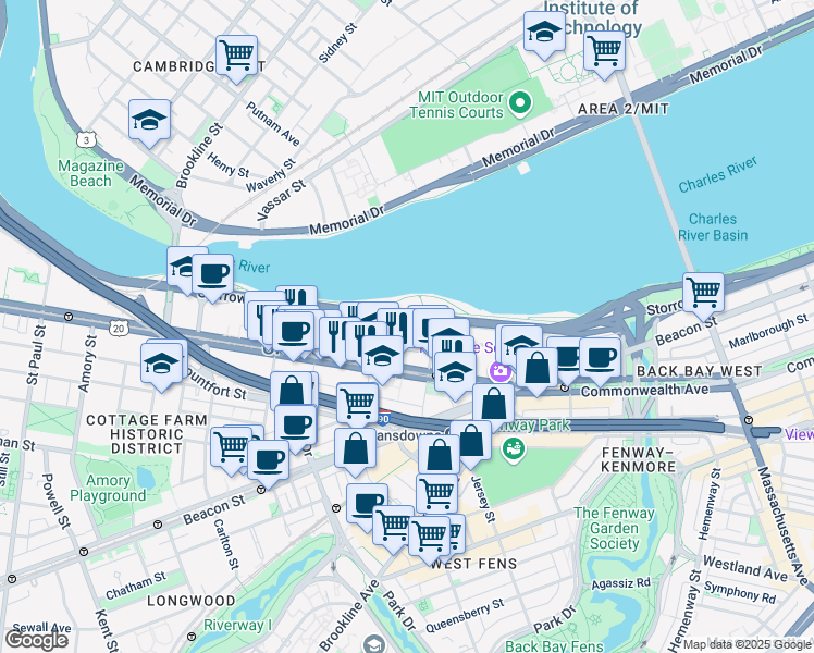 map of restaurants, bars, coffee shops, grocery stores, and more near 179 Back Street in Boston