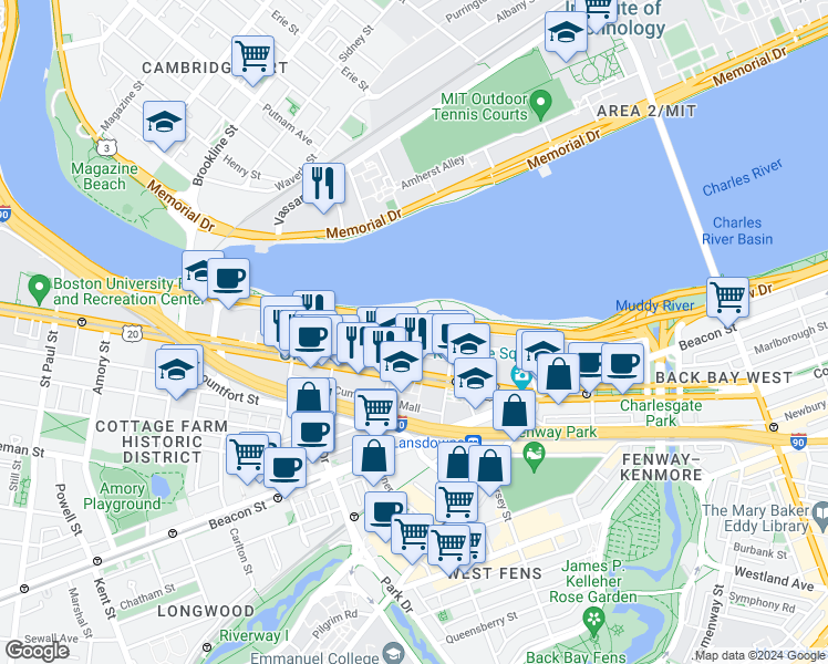 map of restaurants, bars, coffee shops, grocery stores, and more near 179 Back Street in Boston