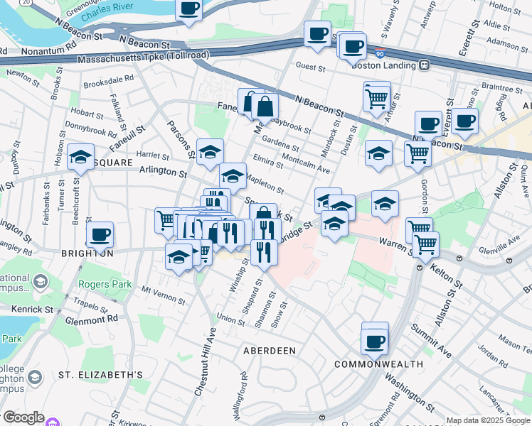map of restaurants, bars, coffee shops, grocery stores, and more near 15 Sparhawk Street in Boston