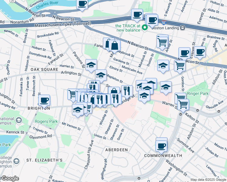 map of restaurants, bars, coffee shops, grocery stores, and more near 15 Sparhawk Street in Boston