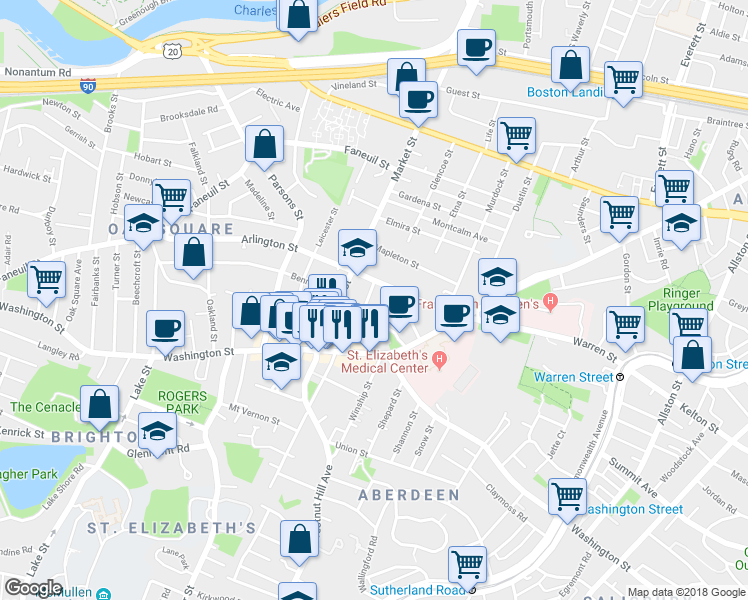 map of restaurants, bars, coffee shops, grocery stores, and more near 22 Sparhawk Street in Boston