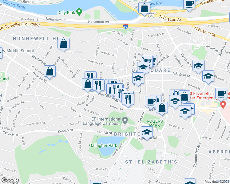 map of restaurants, bars, coffee shops, grocery stores, and more near 25-27 Montfern Avenue in Boston