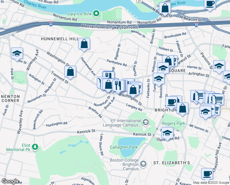 map of restaurants, bars, coffee shops, grocery stores, and more near 600 Washington Street in Boston