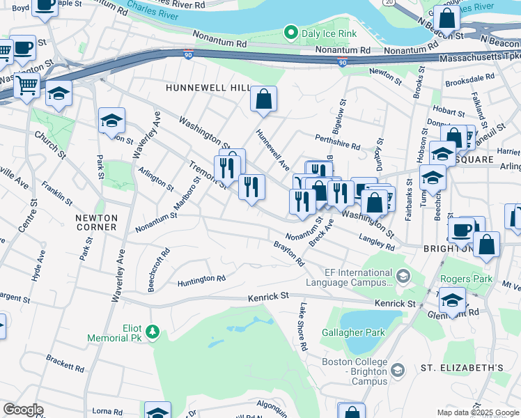 map of restaurants, bars, coffee shops, grocery stores, and more near in Boston