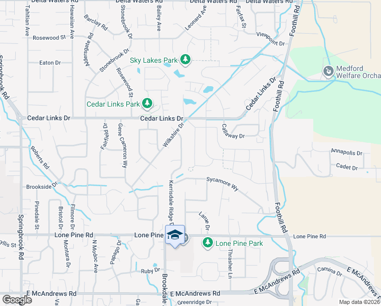 map of restaurants, bars, coffee shops, grocery stores, and more near 2842 Kerrisdale Ridge Drive in Medford