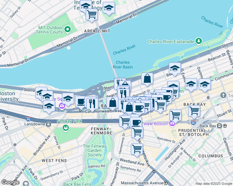 map of restaurants, bars, coffee shops, grocery stores, and more near 512 Beacon Street in Boston