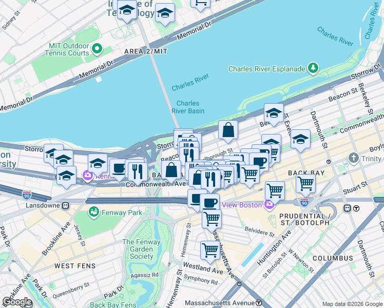 map of restaurants, bars, coffee shops, grocery stores, and more near 559 Massachusetts 2A in Boston