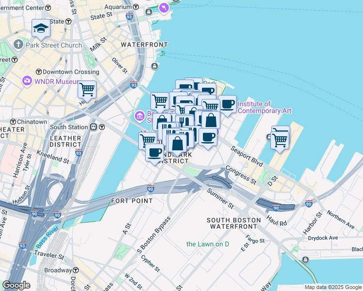 map of restaurants, bars, coffee shops, grocery stores, and more near 25 Thomson Place in Boston