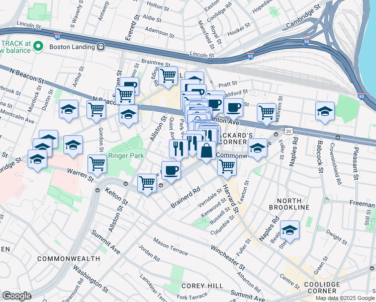 map of restaurants, bars, coffee shops, grocery stores, and more near 10-14 Park Vale Avenue in Boston