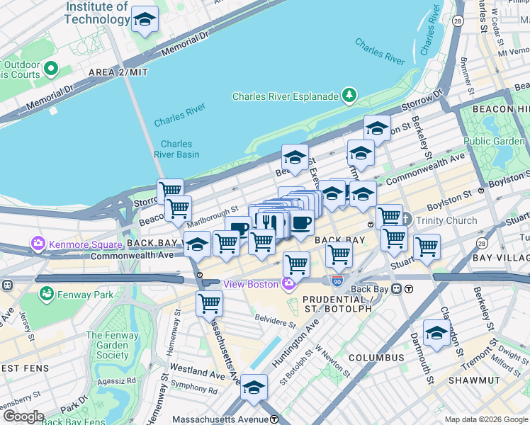 map of restaurants, bars, coffee shops, grocery stores, and more near 253 Public Alley 427 in Boston