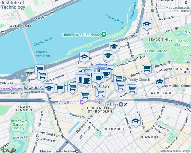 map of restaurants, bars, coffee shops, grocery stores, and more near 196 Massachusetts 2 in Boston