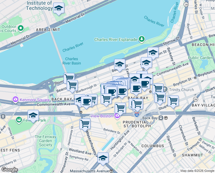 map of restaurants, bars, coffee shops, grocery stores, and more near 253 Public Alley 427 in Boston