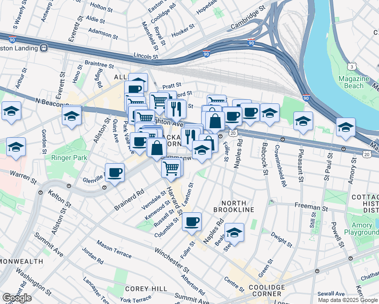 map of restaurants, bars, coffee shops, grocery stores, and more near 11 Chester Street in Boston