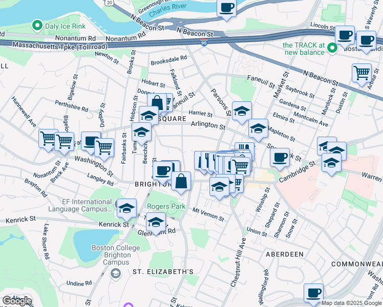 map of restaurants, bars, coffee shops, grocery stores, and more near 87 Surrey Street in Boston