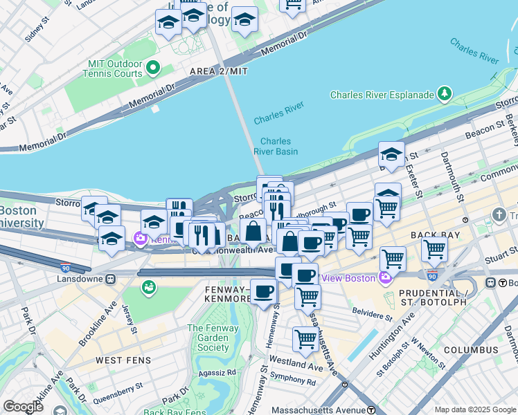 map of restaurants, bars, coffee shops, grocery stores, and more near in Boston