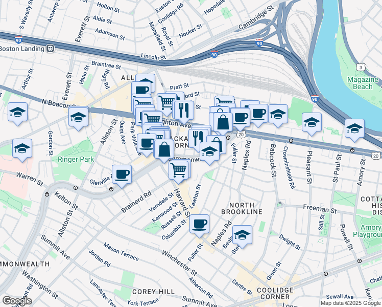 map of restaurants, bars, coffee shops, grocery stores, and more near 11 Chester Street in Boston