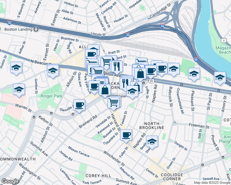 map of restaurants, bars, coffee shops, grocery stores, and more near 11 Chester Street in Boston