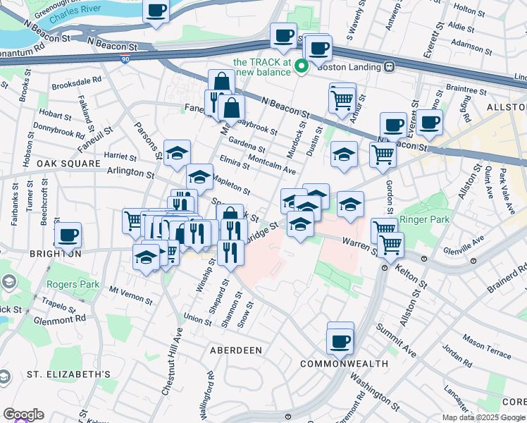 map of restaurants, bars, coffee shops, grocery stores, and more near 30 Murdock Street in Boston