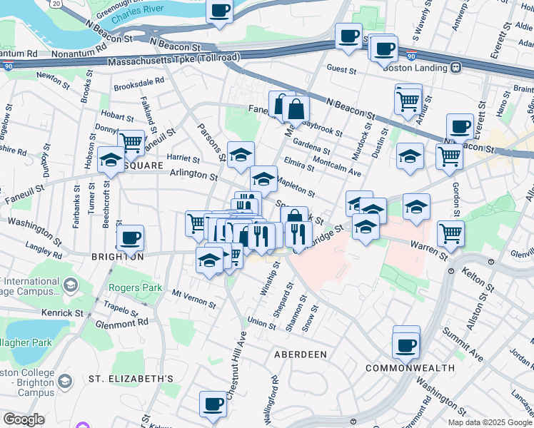 map of restaurants, bars, coffee shops, grocery stores, and more near 22 Sparhawk Street in Boston