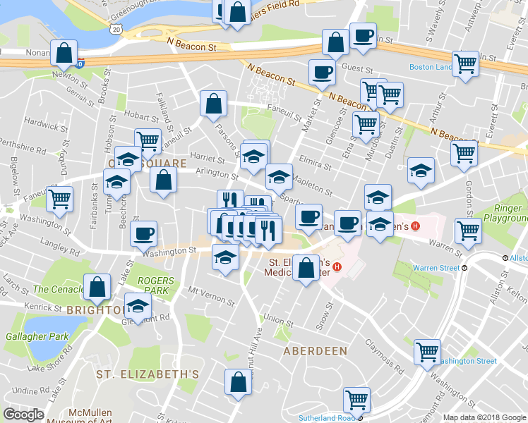 map of restaurants, bars, coffee shops, grocery stores, and more near 359 Market Street in Boston