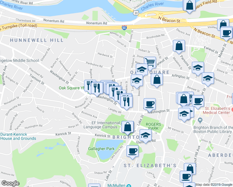 map of restaurants, bars, coffee shops, grocery stores, and more near 25-27 Montfern Avenue in Boston