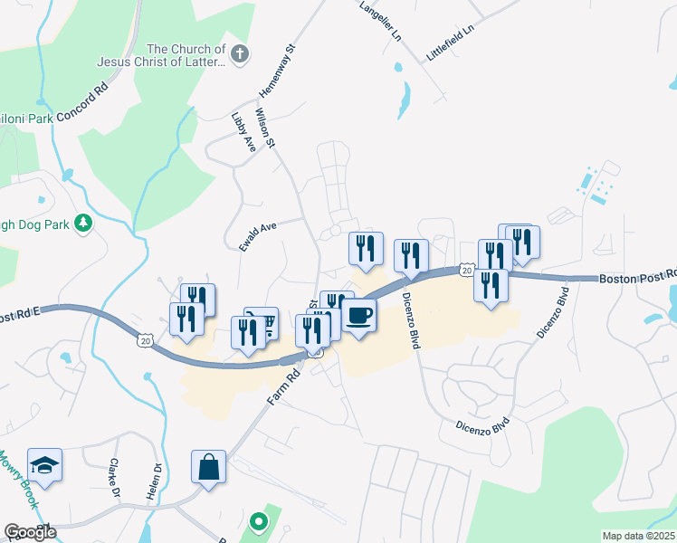 map of restaurants, bars, coffee shops, grocery stores, and more near 93 Wilson Street in Marlborough