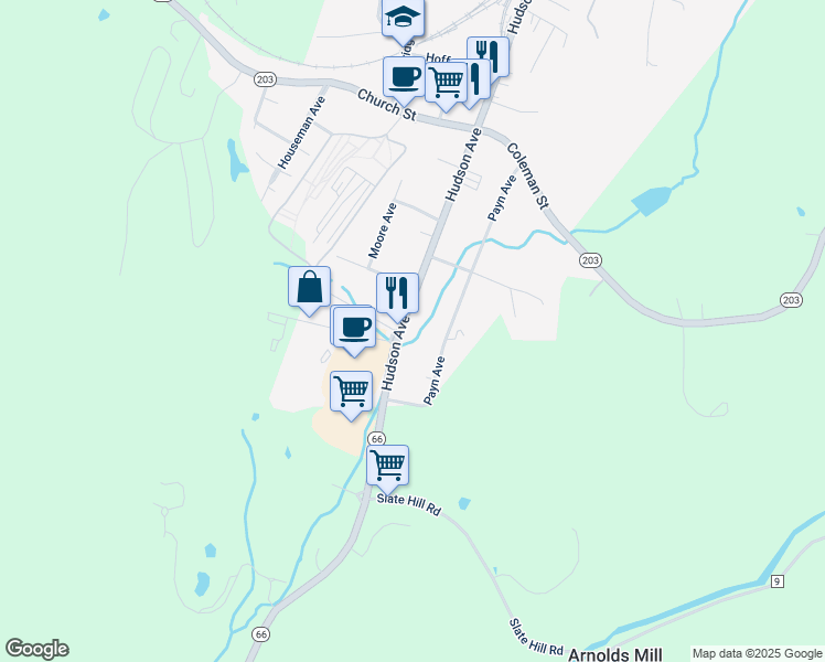 map of restaurants, bars, coffee shops, grocery stores, and more near 170-176 Hudson Avenue in Chatham