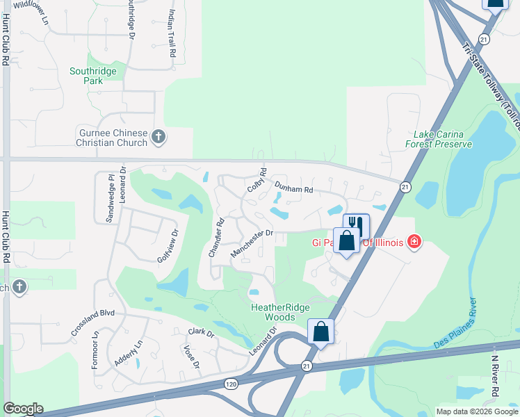 map of restaurants, bars, coffee shops, grocery stores, and more near 649 Mitchell Court in Gurnee