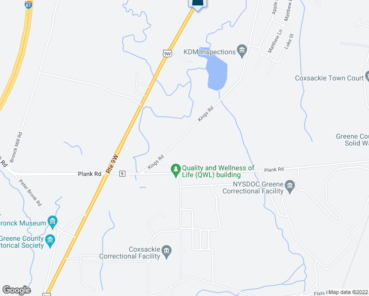 map of restaurants, bars, coffee shops, grocery stores, and more near 353 Kings Road in Coxsackie