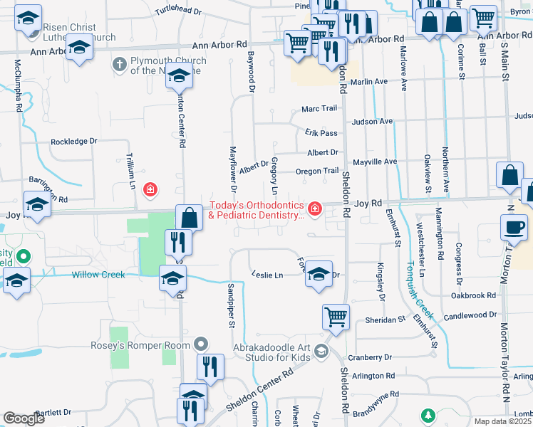 map of restaurants, bars, coffee shops, grocery stores, and more near 44892 Trails Court in Canton