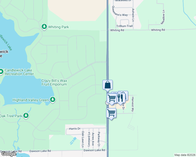 map of restaurants, bars, coffee shops, grocery stores, and more near 202 Kingsbury Drive Southeast in Poplar Grove