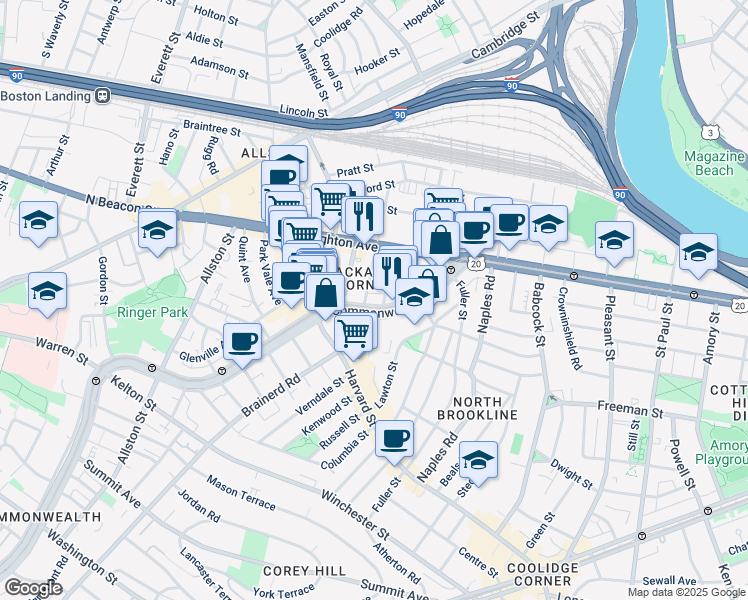 map of restaurants, bars, coffee shops, grocery stores, and more near 11 Chester Street in Boston