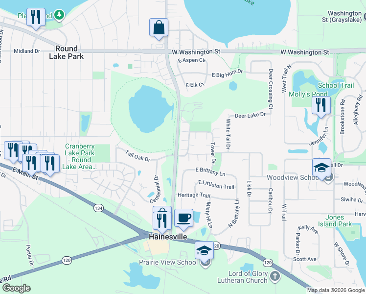map of restaurants, bars, coffee shops, grocery stores, and more near 360 North Patriot Drive in Hainesville
