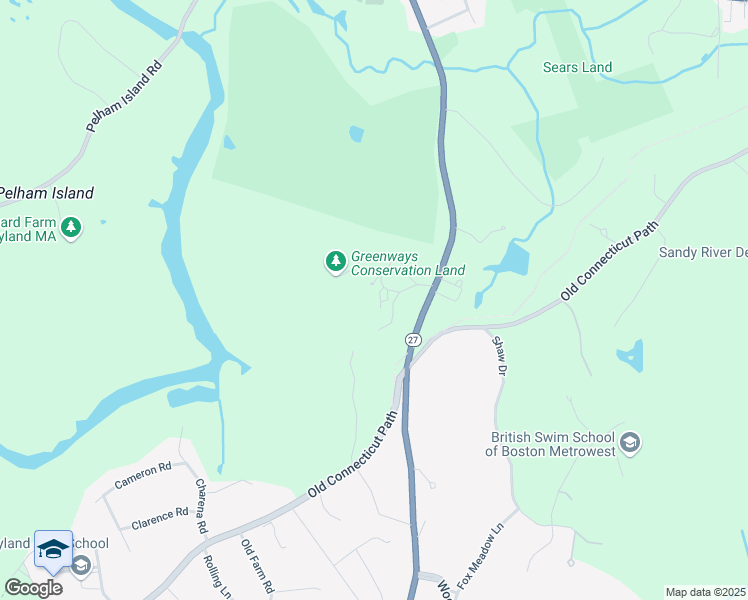 map of restaurants, bars, coffee shops, grocery stores, and more near 10 Green Way in Wayland
