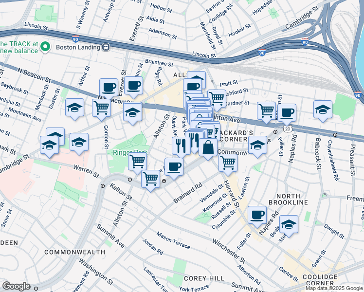 map of restaurants, bars, coffee shops, grocery stores, and more near 10-14 Park Vale Avenue in Boston