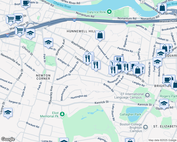 map of restaurants, bars, coffee shops, grocery stores, and more near 116 Tremont Street in Boston
