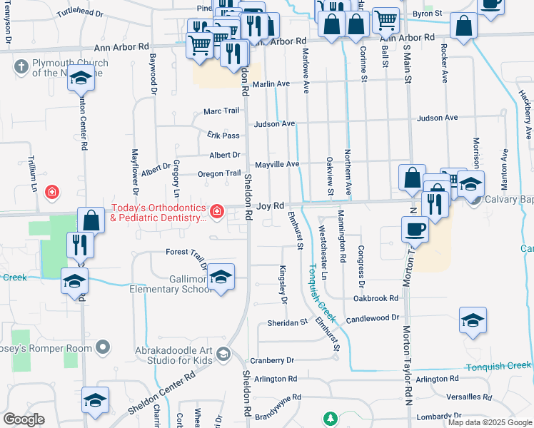 map of restaurants, bars, coffee shops, grocery stores, and more near 8700 Columbia Circle in Canton