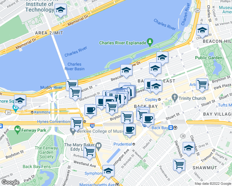map of restaurants, bars, coffee shops, grocery stores, and more near 253 Public Alley 427 in Boston