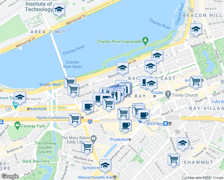 map of restaurants, bars, coffee shops, grocery stores, and more near 253 Public Alley 427 in Boston