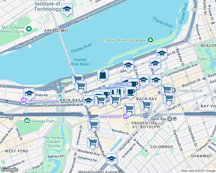 map of restaurants, bars, coffee shops, grocery stores, and more near 11 Gloucester Street in Boston