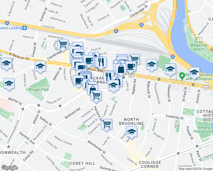map of restaurants, bars, coffee shops, grocery stores, and more near 11 Chester Street in Boston