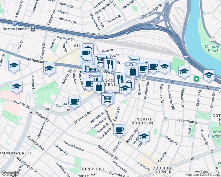 map of restaurants, bars, coffee shops, grocery stores, and more near 11 Chester Street in Boston